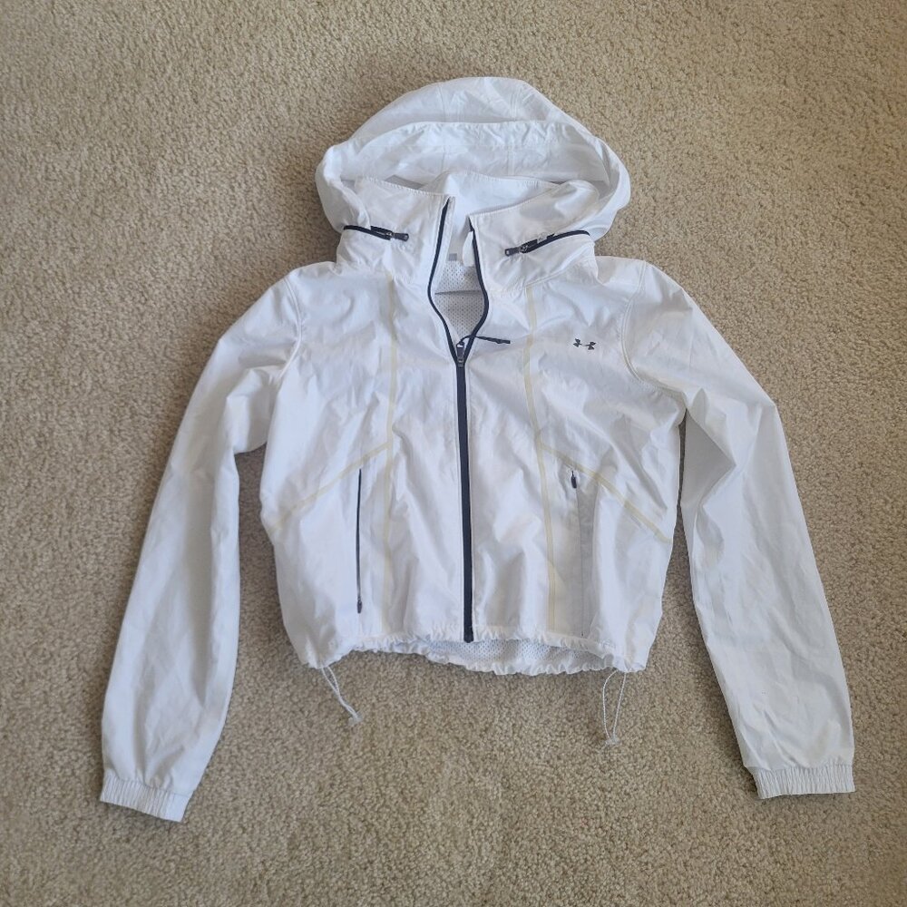 Under Armour White Hooded Windbreaker XS Lightweight Athleisure Jacket